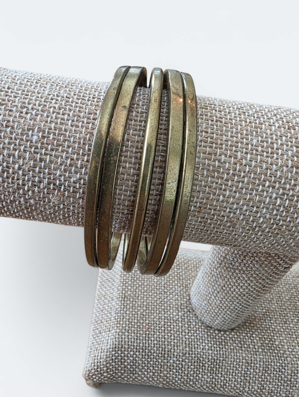 Vintage Heavy Brass Multi Strand Stacked Cuff Bracelet Small Petite Wrist